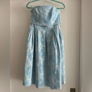 Strapless Blue Floral Dress